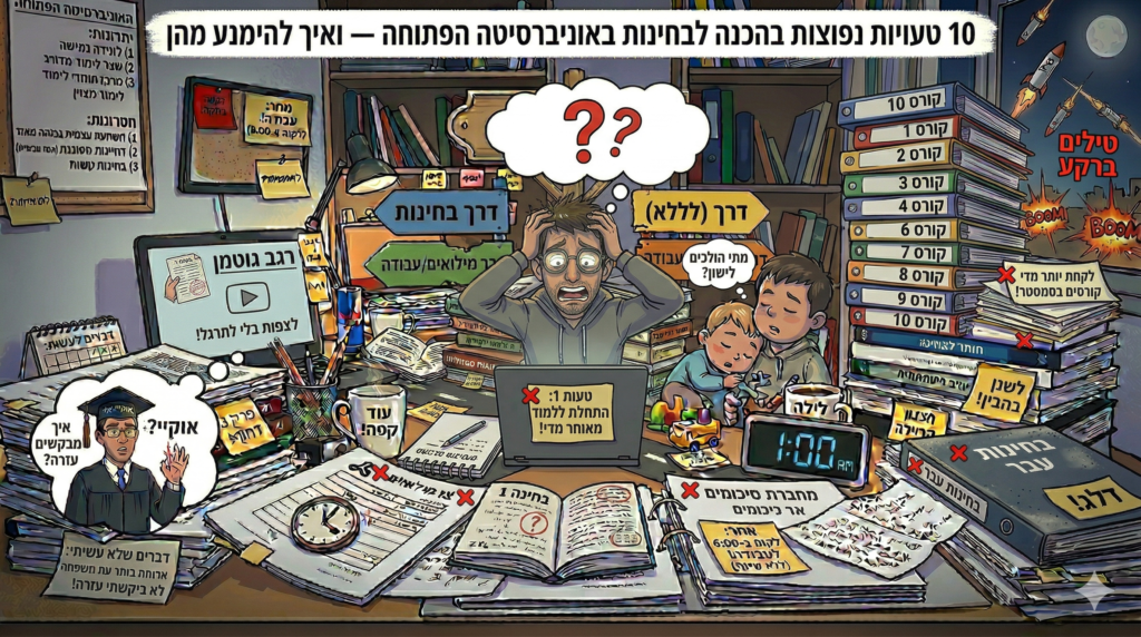 10 טעויות נפוצות בהכנה לבחינות באוניברסיטה הפתוחה