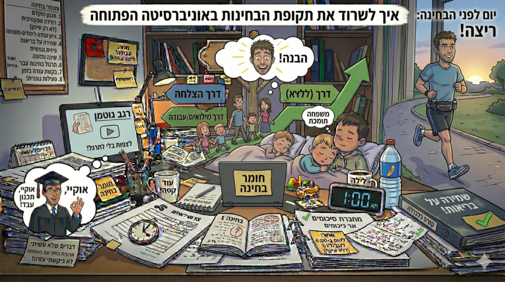 איך לשרוד את תקופת הבחינות באוניברסיטה הפתוחה — ניהול זמן ובריאות