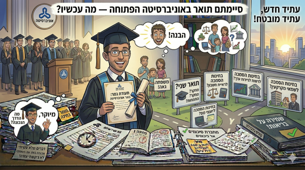 בוגר האוניברסיטה הפתוחה בוחר את המסלול הבא — הסמכה מקצועית, תואר שני או קריירה