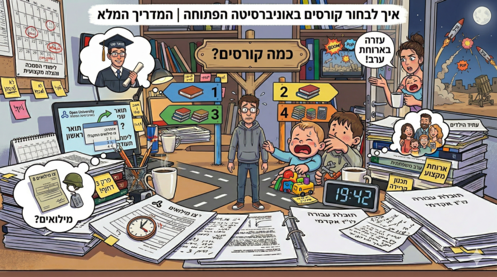 סטודנט מתלבט כמה קורסים לקחת בסמסטר באוניברסיטה הפתוחה