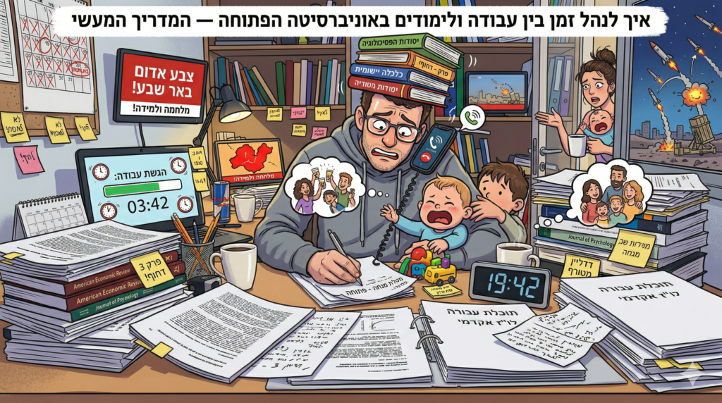 סטודנט מנהל עבודה לימודים ומשפחה באוניברסיטה הפתוחה